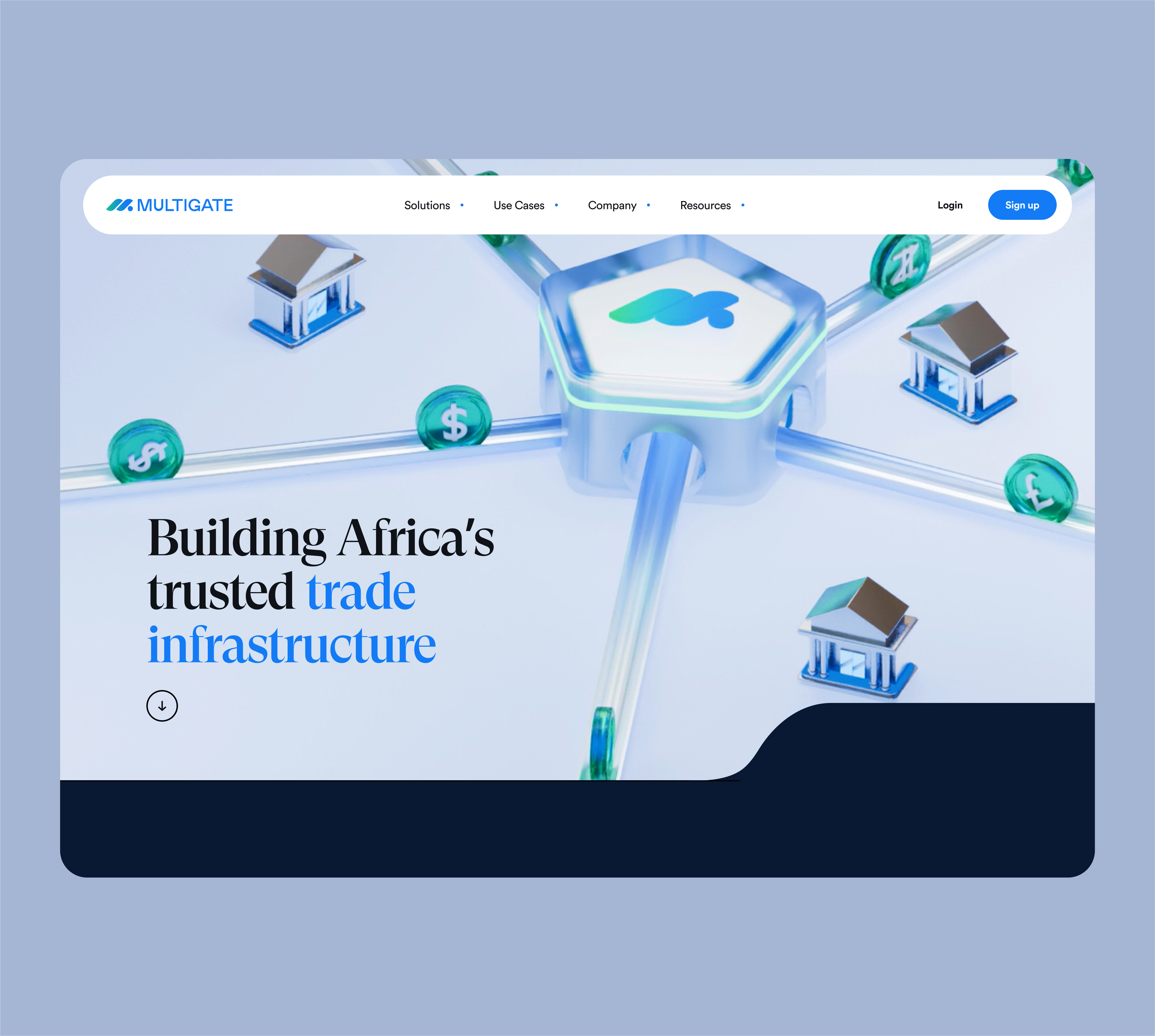 Multigate 3d animation finance landing page motion graphics payments responsive ui uiux ux website