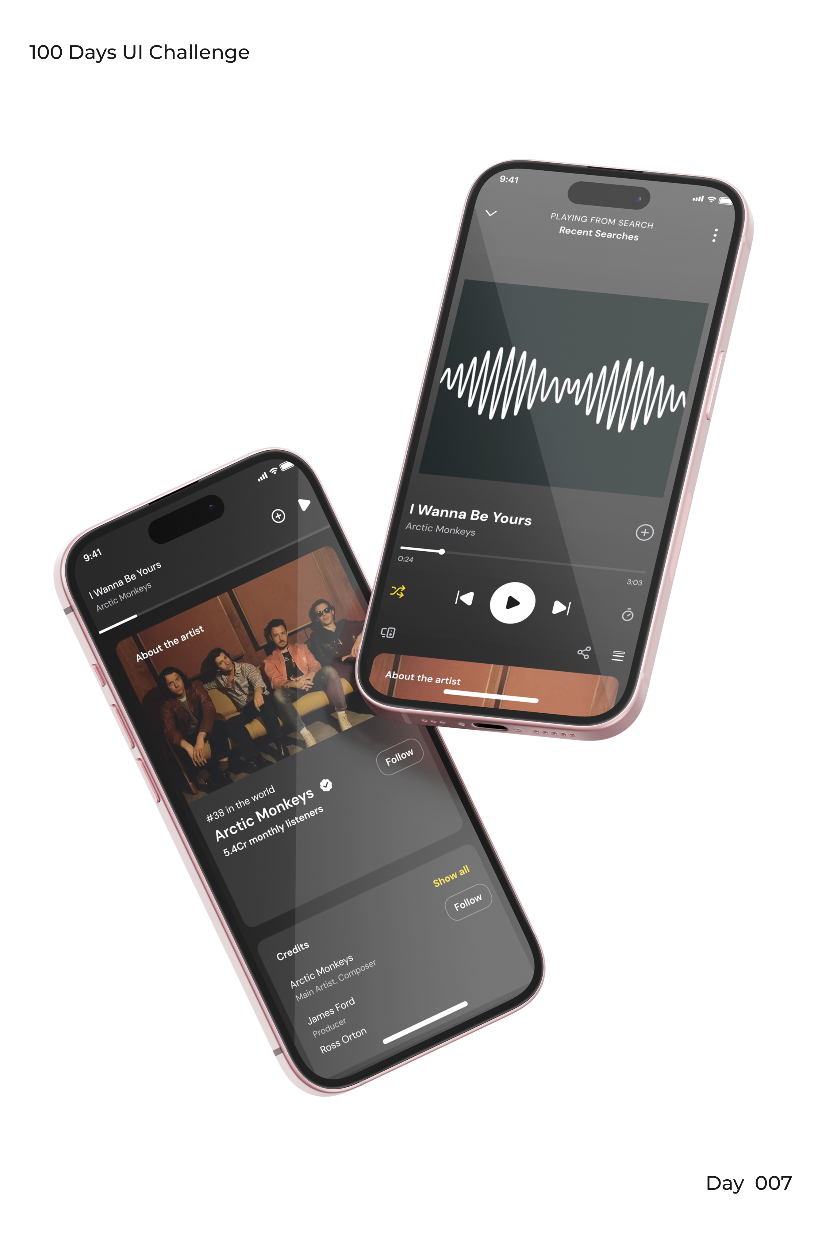 Day 9 - Music App UI 100daysofuichallenge 100daysui arcticmonkeys dailyui darktheme design figma mobileapp modernui music musicplayer simpleui song spotify trendingdesign ui