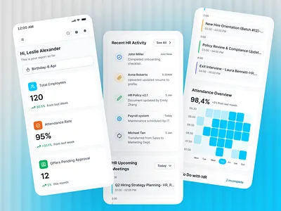 HR Management Mobile Responsive Dashboard UI Design analytics dashboard attendance dashboard business dashboard clean interface creative interface data visualization employee dashboard hr dashboard minimal design mobile app ui mobile dashbaord modern interface porductivity app product design reporting dashboard saas dashboard ui design ux design workflow app