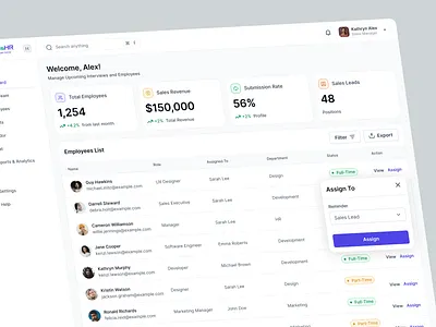 Employee Management Dashboard UI Design analytics dashboard app design business dashboard clean interface dashboard design data visualzation desgin employee dashboard hr dashboard performance dashbaord product design recruitment dashboard saas dashboard staff management team dashboard ui design ux design web design workflow dashbaord