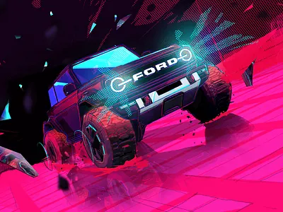 Ford Bronco 4x4 bronco comic halftone illustration poster procreate spiderverse esque stylized vehicle