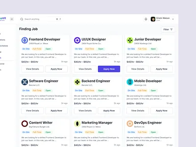 Job Finder Dashboard UI UX Design app design business dashboard career dashboard clean interface dashboard design data visualization hiring dashboard hr dashboard job dashboard job finder job management minimal design modern interface product design recruitment dashboard saas dashboard ui design ux design web design workflow dashboard