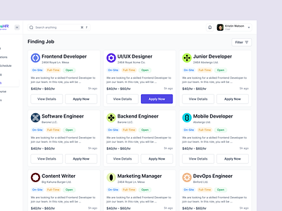 Job Finder Dashboard UI UX Design app design business dashboard career dashboard clean interface dashboard design data visualization hiring dashboard hr dashboard job dashboard job finder job management minimal design modern interface product design recruitment dashboard saas dashboard ui design ux design web design workflow dashboard