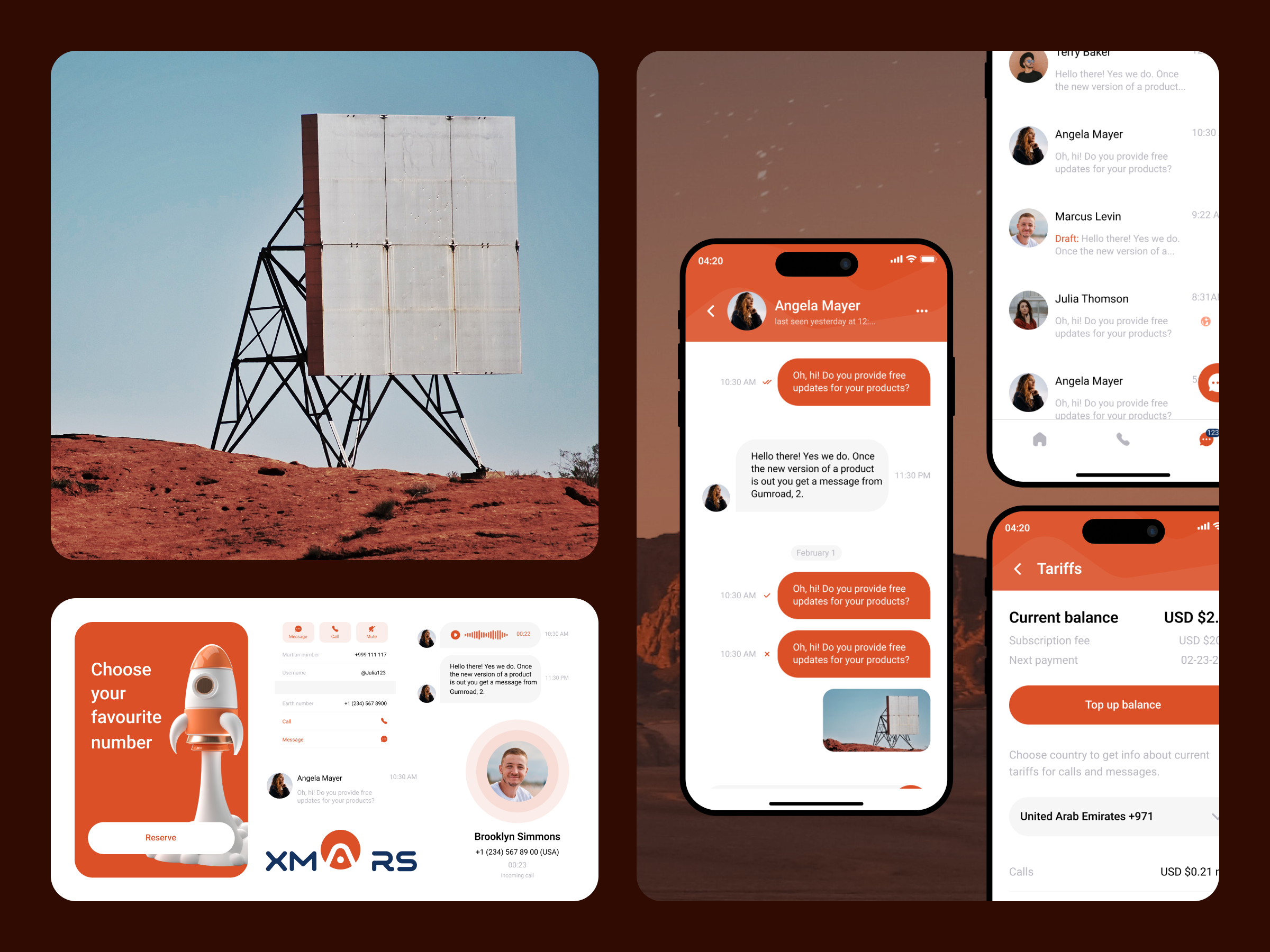 Futuristic Mobile Design for Telecom Startup application card chat communication design mars mobile platform space telecom ui ux