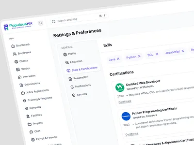 Setting UI clean modern Design app design clean interface dashboard design data visualization education dashboard employee dashboard learning dashboard learning ui minimal ui product design profile management profile ui saas dashboard skill dashboard ui design ux design web design