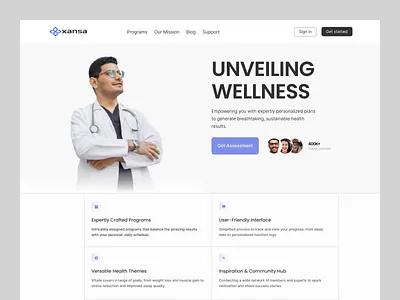 Xansa – Personalized Healthcare Landing Page Concept cleanui designinspiration doctorplatform figmadesign healthcaredesign healthtech landingpage medicalwebsite minimaldesign moderndesign uiconcept uxuidesign webdesign webflow webheader wellnessapp wordpress