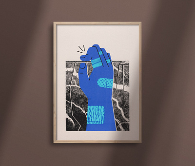 Posters For Parks! "Mend & Send" art bandaid blue boulder bouldering climb climbing crimp hand illustration paper park parks poster print rock rock climbing silkscreen texture