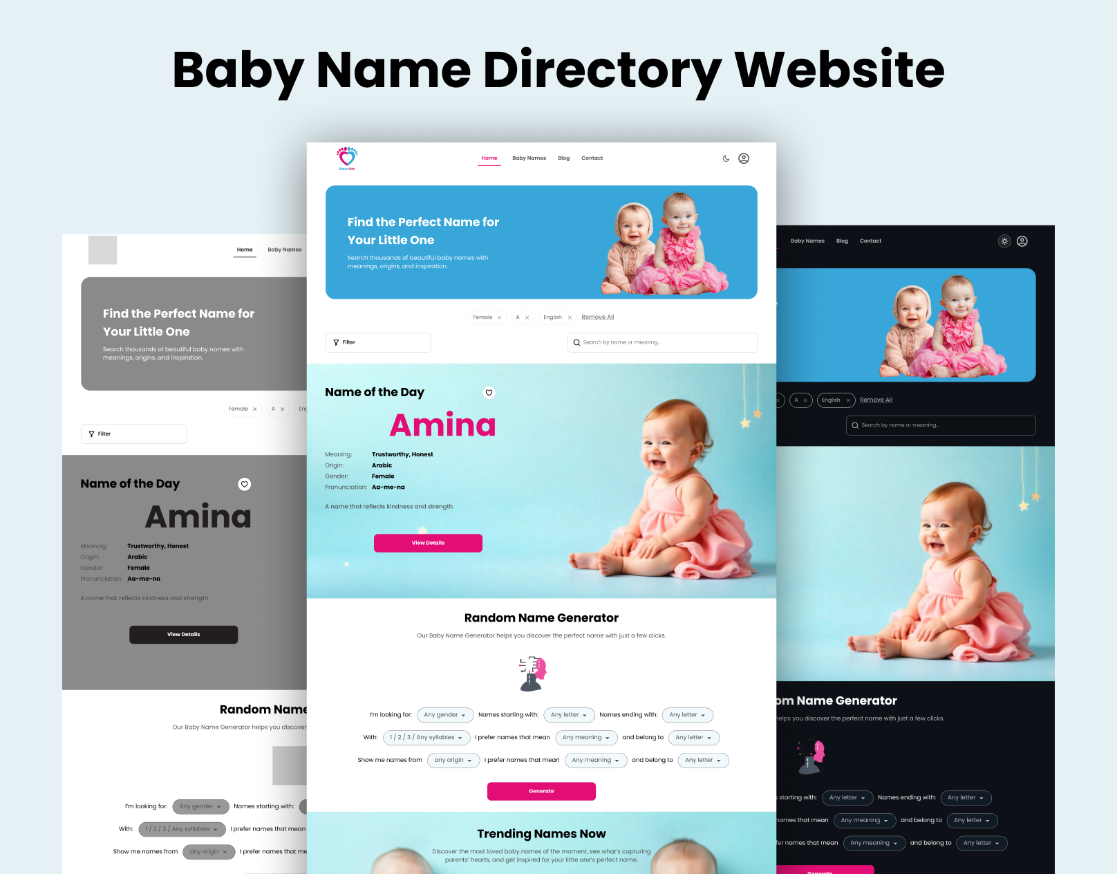 Baby Name Directory Website Design baby name baby name directory baby name website branding figma landing page figma website prototype ui ui ux design user experience user interface wireframe