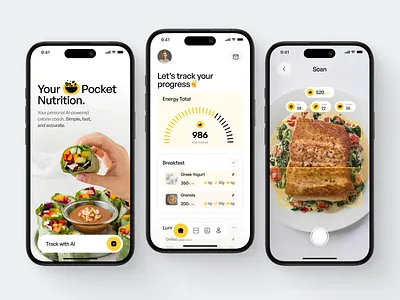 Calorie Tracker Mobile App app calories chart clean counter design fireart food kcal list nutrition scan track ui ux