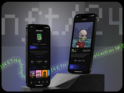NFT Marketplace App appdesign blockchainui branding creativeui cryptoui digitalassets fintechdesign marketplace nft nftapp pixelart productdesign ui web3design