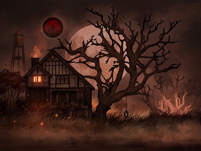 Outside | Game Visual Development | Intro aaa app art artist background concept design environment forest game horror house illustration moon scene vaanart