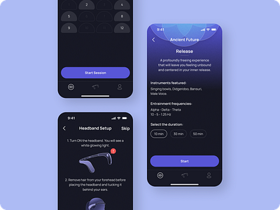 Guided Session App appconcept calmexperience cleaninterface darkmodedesign dribbbleshots guidedsession interactiondesign interfacedesign minimalui mobileui motionfriendly neurowave onboardingflow productdesign sensorytech ui uicomponents userexperience ux wellnessapp