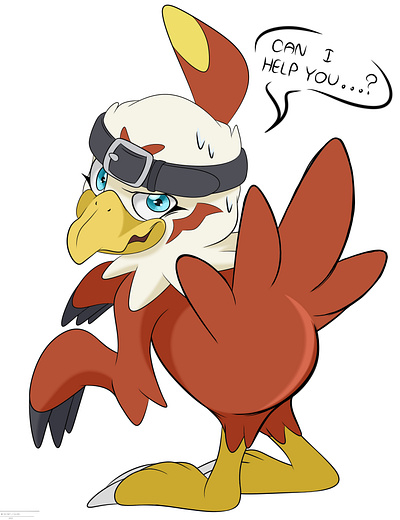 “Can I help you…?” animal art avian bird digimon feral hawkmon
