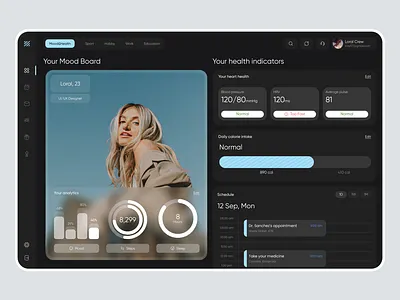 Health and Mood Tracker App UI personal analytics