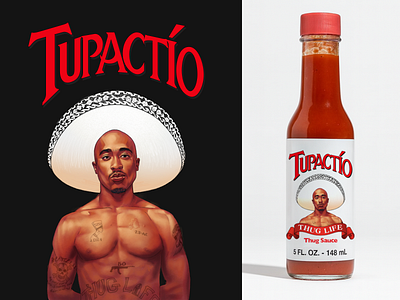 Tupactío — Thug Sauce customlettering funproject graphic design hotsauce illustration labeldesign packaging parody spoofdesign tupac typography
