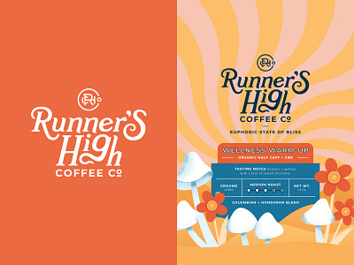 Wellness Warm-Up bag brand development branding cbd coffee coffee logo coffee packaging high label design ladybug logo monogram mushroom packaging runner running