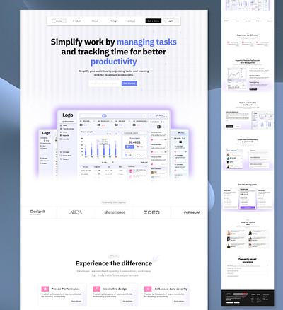 Time and task managements SaaS cleanui creativeui dashboardui designinspiration figmadesign landingpage minimaldesign moderndesign productivityapp projectmanagement saasdesign taskmanagement timetracking ui uiuxdesign uxdesign webdesign websiteconcept workflowmanagement