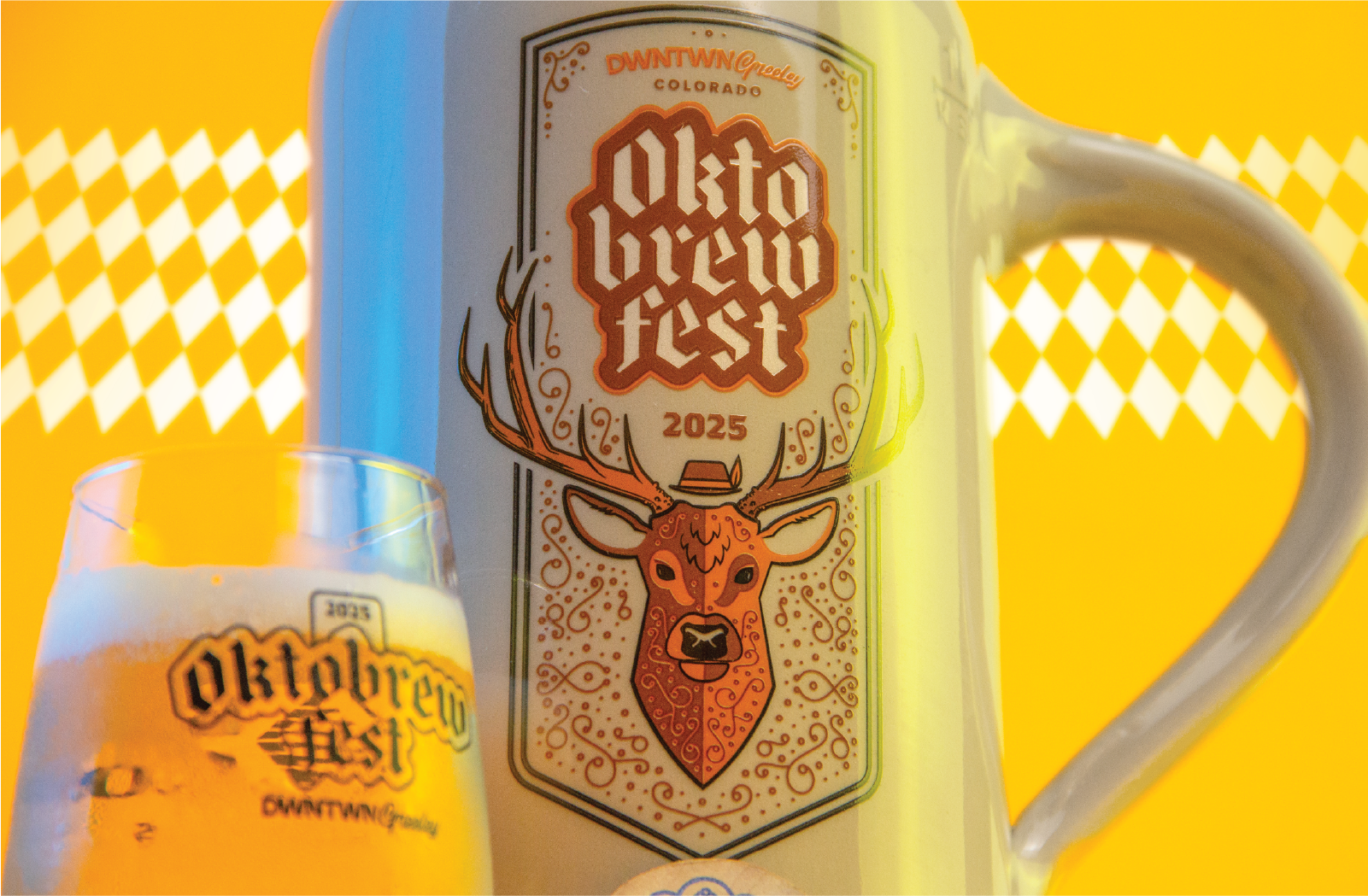 Oktobrewfest beer branding deer event fall glass illustration merch mug oktoberfest stein warm yellow