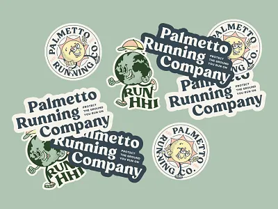 Palmetto Running Company Stickers cartoon character character illustration earth earth character green hilton head island palmetto run runner running south carolina stickers sun sun character vector
