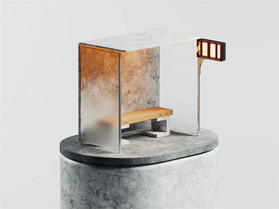 Stay a While and Listen 3d 3d animation architecture blender blender3d bus bus station bus stop concrete furniture illustration isometric isometric illustration marble rain station stop street