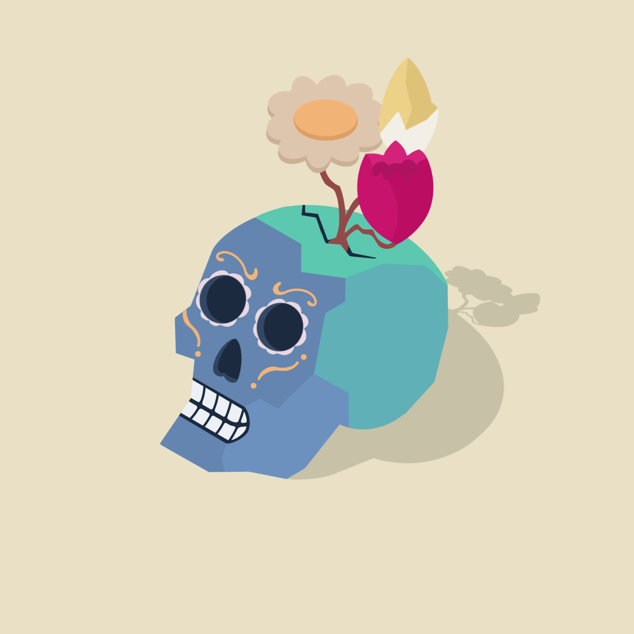 Calavera 3d 3d illustration art artwork calavera design design concept digital art digital illustration flowers graphic design illustration isometric isometric art isometric illustration mexican calavera mexico procreate