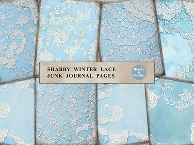 Sabby Winter Lace Junk Journal Pages blue junk journal pages design digital art digital download digital illustration graphic design illustration junk journal page printable scrapbook pages shabby chic shabby chic ephemera shabby chic lace shabby chic winter lace vintage illustration vintage lace vintage lace junk journal page watercolor white lace winter junk journal page