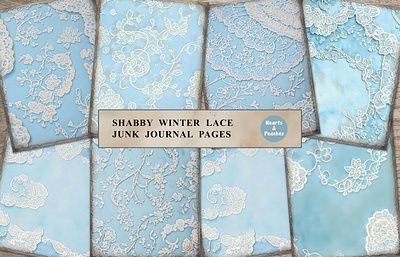 Sabby Winter Lace Junk Journal Pages blue junk journal pages design digital art digital download digital illustration graphic design illustration junk journal page printable scrapbook pages shabby chic shabby chic ephemera shabby chic lace shabby chic winter lace vintage illustration vintage lace vintage lace junk journal page watercolor white lace winter junk journal page