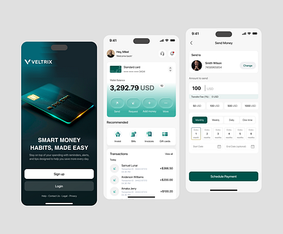 Veltrix - Mobile Fintech App app design banking design finance fintech fintech app fintech design interface mobile mobileapp money product design ui ui design uiux ux