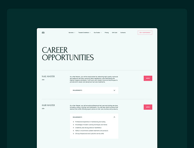 Medical Spa & Beauty Studio — Career Opportunities aesthetician beauty beauty services beauty studio booking branding clinic cosmetologist cosmetology design illustration injectables medspa ui webdesign website