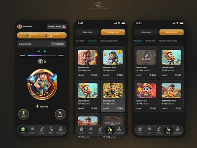 Gems Bot – Tap to Earn + Mining Farms blockchain bot crypto crypto app game game app game design gems bot mining mobile app product design tap to earn ui ux web3 web3 game