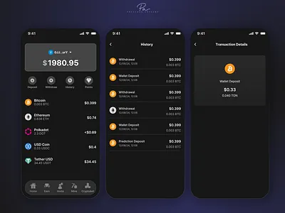 Crypto Wallet bitcoin crypto crypto app crypto wallet dark mode finance app history mobile app product design transaction details transactions ui ux wallet wallet app