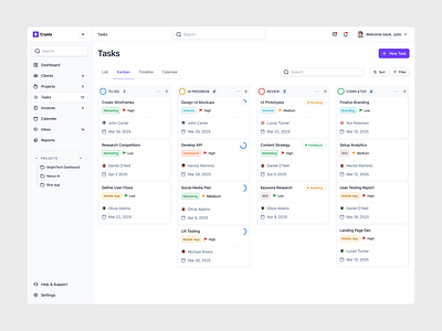 Task Management Page crysta dashboard design designer project management saas ui ux web web design