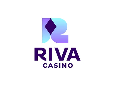 Riva Casino logo design: R letter + diamond gem rhombus betting betting logo cards casino casino logo diamond gem diamond logo gambling logo games igames logo igaming igaming logo ilottery logo letter mark monogram logo logo design negative space r rhombus slot machine