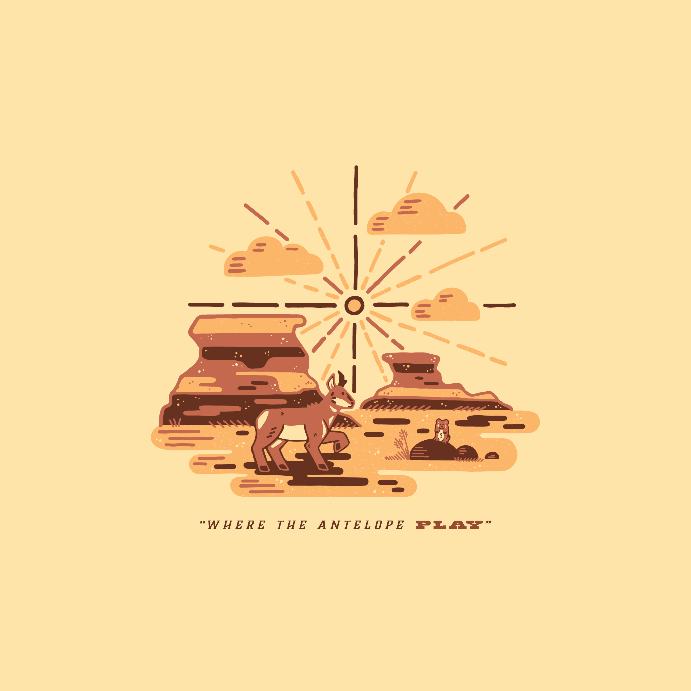Where the Antelope Play antelope badlands butte dog graphic design hoodoo illustration montana national park nature plains prairie sun vector wildlife