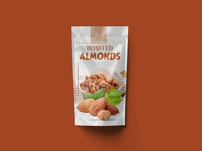 Roasted Almonds Pouch Label and Packaging Design. almonds food pouch design foodpackaging label design organicfoodpackaging packagingdesign pouch design