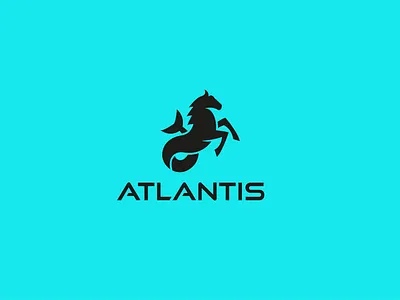 Readymade Seahorse Atlantis Logo for Sale animal atlantic atlantis blue brand identity branding clean clothing fish horse horse logo logo design mascot logo minimalistic modern sea seahorse logo seahorse mascot water wave