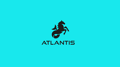Readymade Seahorse Atlantis Logo for Sale animal atlantic atlantis blue brand identity branding clean clothing fish horse horse logo logo design mascot logo minimalistic modern sea seahorse logo seahorse mascot water wave