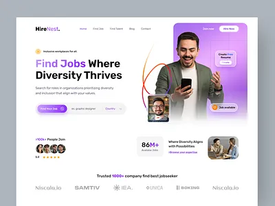 HireNest – Job Portal Landing Page Design career design employment hiring platform interface job board job finder job listing job portal job portal landing page job search job seeker landing page recruitment ui uidesign ux design web design website design