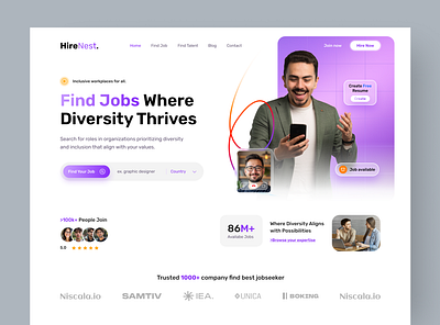 HireNest – Job Portal Landing Page Design career design employment hiring platform interface job board job finder job listing job portal job portal landing page job search job seeker landing page recruitment ui uidesign ux design web design website design