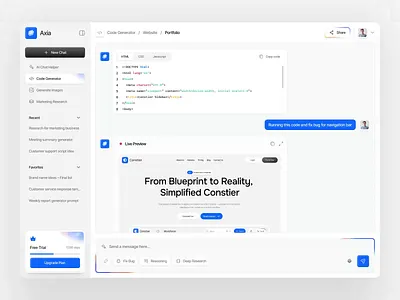 Axia - AI Chatbot Dashboard 3d ai animation branding chat chatbot clean coding components dashboard graphic design message minimalist motion graphics overview sidebar trending ui vibe coding website