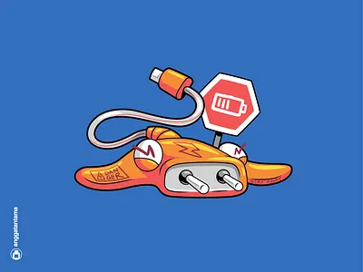 Ray battery character clean commission cute design electric electricity fish funny illustration line mascot quirky ray stingray t shirt t shirtdesign vector vibrant