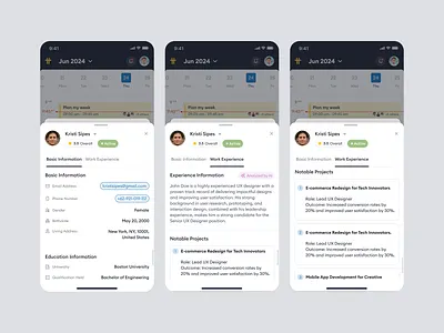 Tiimi – Candidate Basic & Work Experience Information in HRM calendar candidate company design detail profile employee hiring hr app hrd hrm job management mobile design organization management product design profile saas saas design ui ux