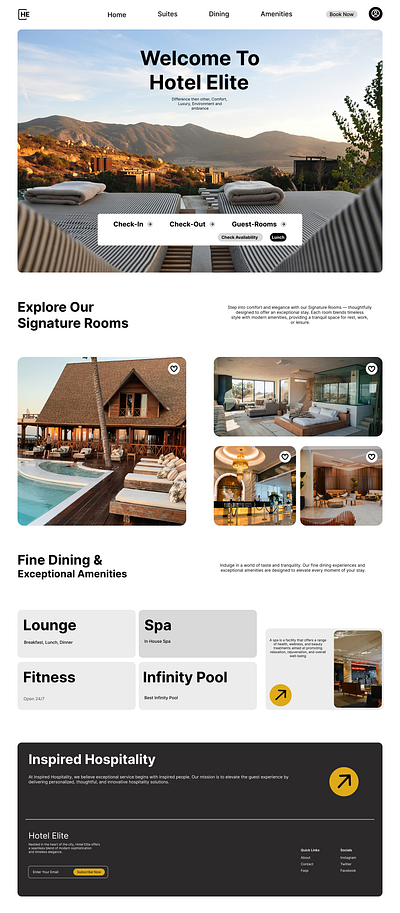 Hotel Elite – Luxury Suites, Fine Dining elevate ux figma landing page website ui design uiux user experience user interface ux design web design website
