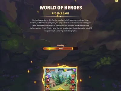 World of Heroes: User Interface branding button design game game ui gui logo mobile game ui uiux user interface