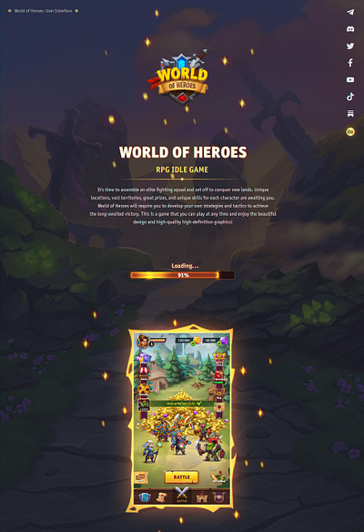 World of Heroes: User Interface branding button design game game ui gui logo mobile game ui uiux user interface