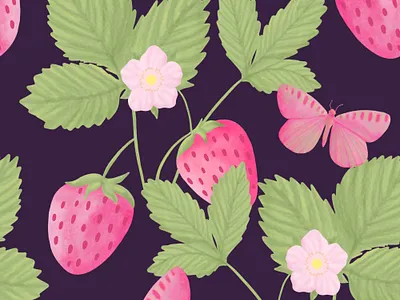 Pink Strawberry and Butterfly With Leaves. Seamless pattern fabric fashion flower pattern pink seamless strawberry textile