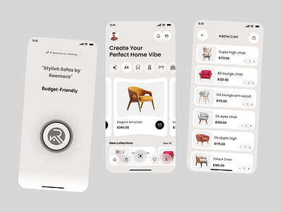 AI Furniture Store Ecommerce Mobile App architecture chair ecommerce furniture mobile app furniture store home decor mobile mobile app online store shop visual design