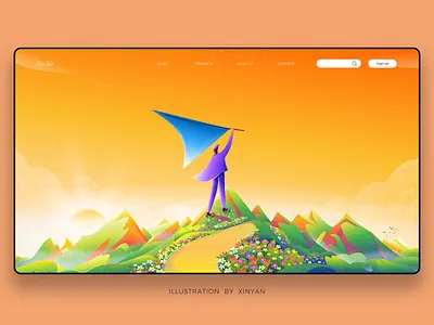 Outdoor landscape illustration achievement adventure challenge environment flag illustration landscape illustration leader leadership motivation mountain outdoors peak success travel web