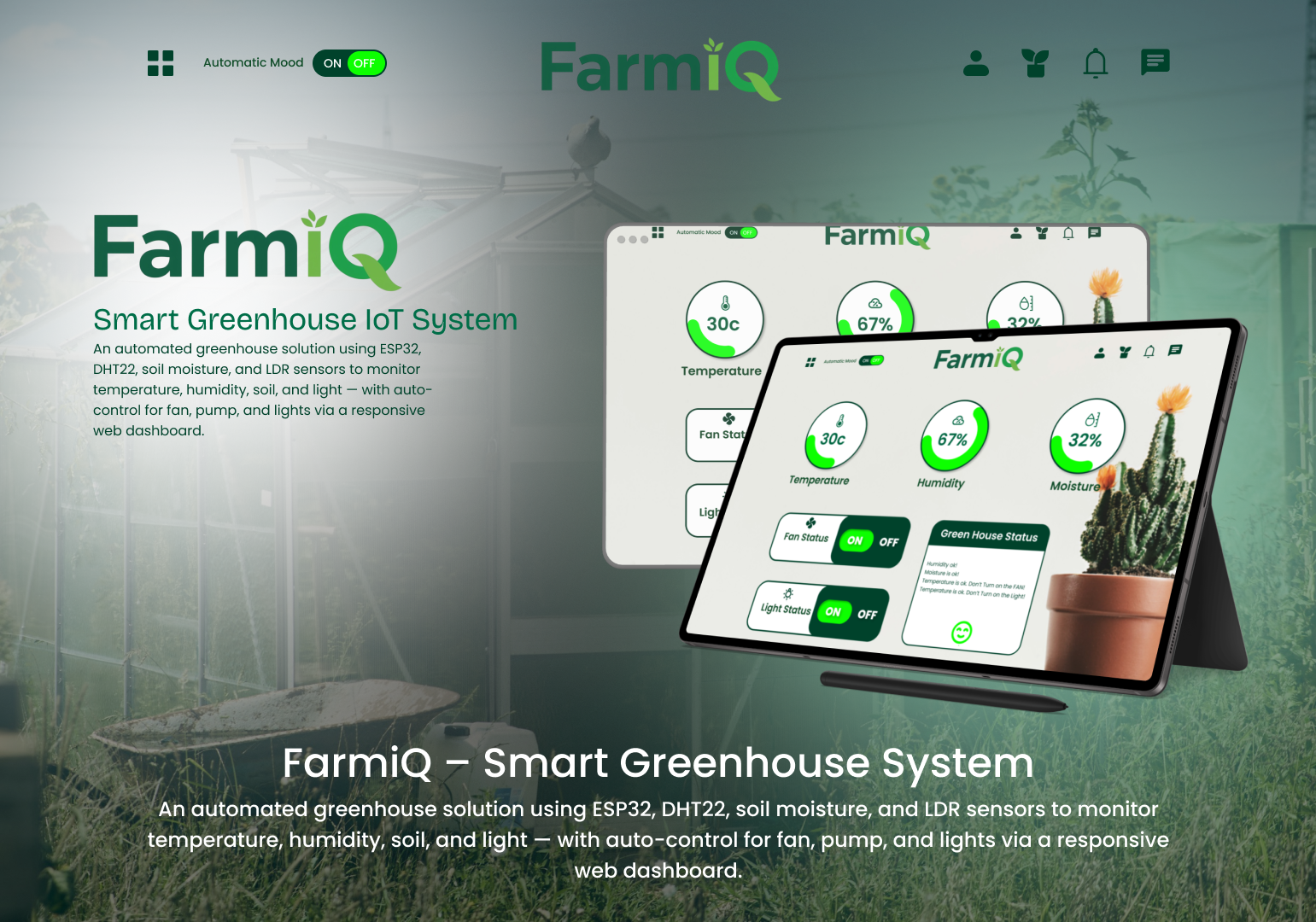 FarmiQ – Smart Greenhouse IoT System app branding design typography ui ux
