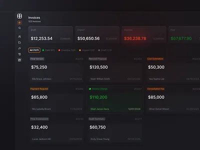 Invoice Dashboard ai billing clean dark dark theme design grid interface invoice manage minimal modal overlay payments product saas ui ui design ux ux design